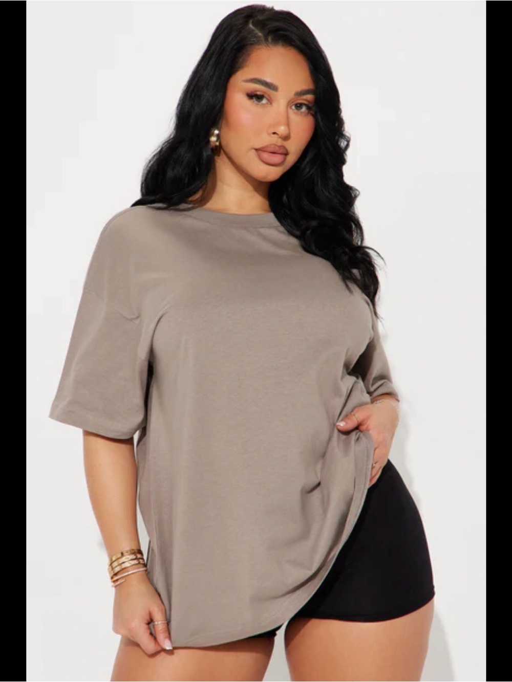 Fashion Nova Taupe Oversized Crewneck Tee